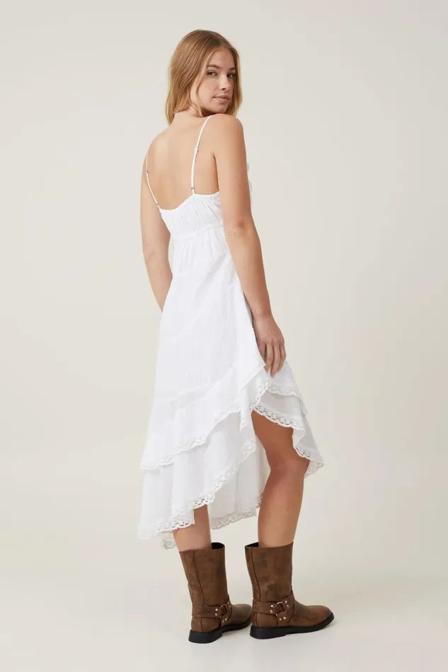 Women Dresses Cotton On Milly Spliced Asymmetrical Midi Dress White