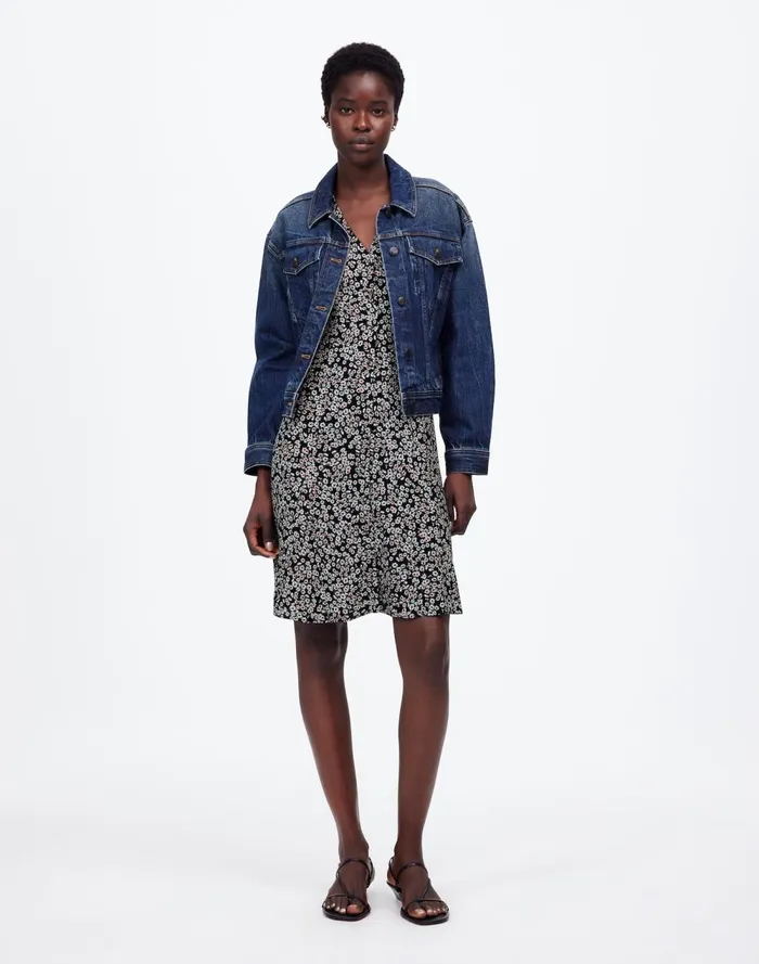 Women Dresses Madewell FlutterSleeve Mini Dress In Floral Daisy Black Ground