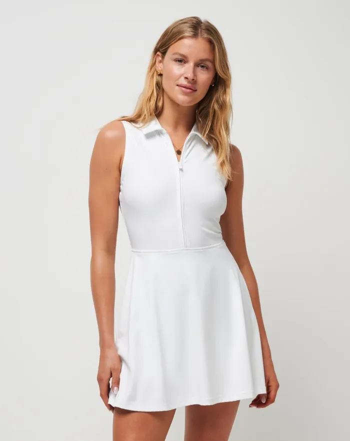 Women Dresses TravisMathew MOVEKNIT SLEEVELESS POLO DRESS White