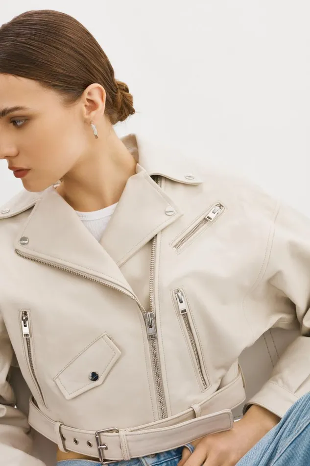 Women DYLAN 80039s Leather Biker Jacket Bone LAMARQUE Leather Jackets Women DYLAN 80039s Leather Biker Jacket Bone LAMARQUE Leather Jackets