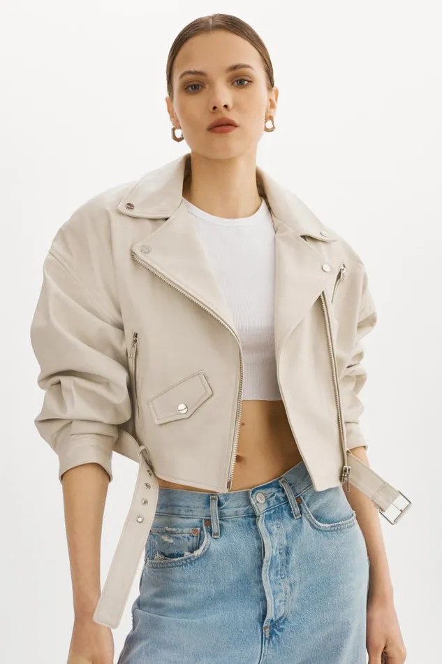 Women DYLAN 80039s Leather Biker Jacket Bone LAMARQUE Leather Jackets Women DYLAN 80039s Leather Biker Jacket Bone LAMARQUE Leather Jackets