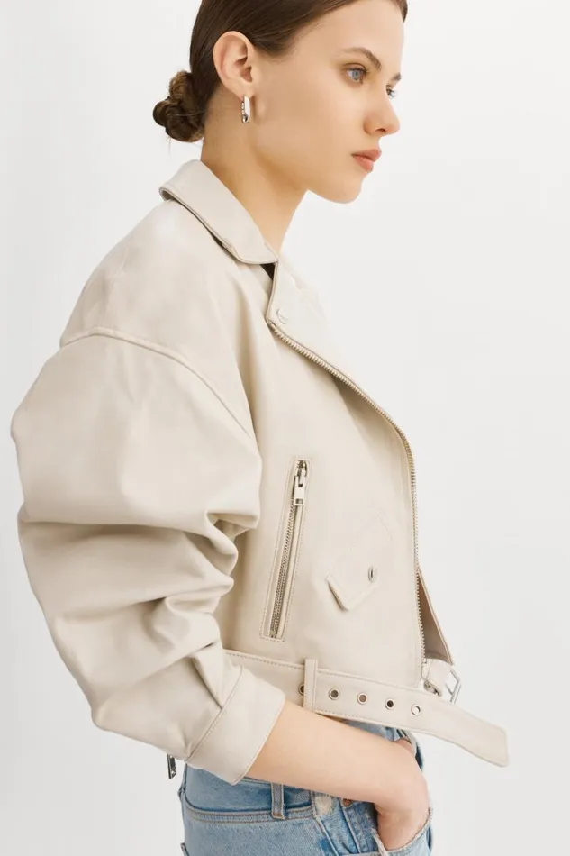Women DYLAN 80039s Leather Biker Jacket Bone LAMARQUE Leather Jackets Women DYLAN 80039s Leather Biker Jacket Bone LAMARQUE Leather Jackets