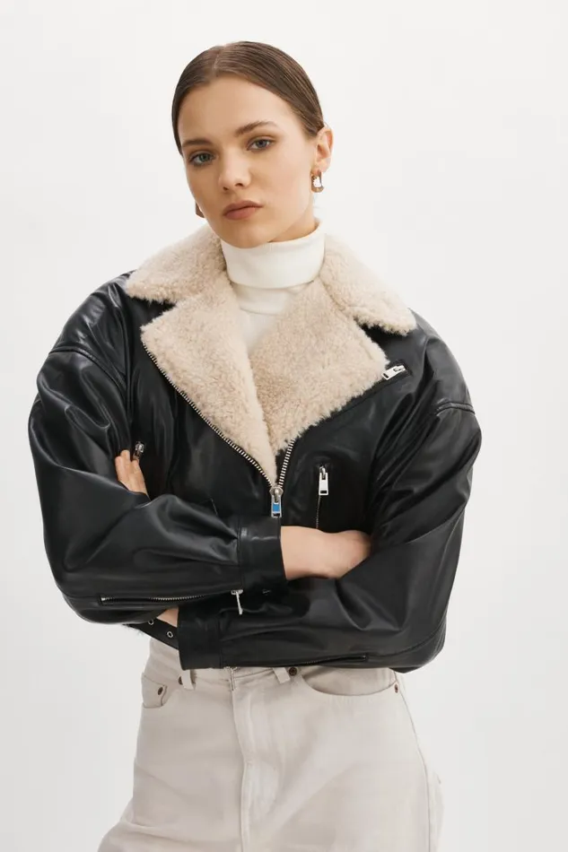 Women DYLAN 80039s Sherpa Leather Biker Jacket Blackecru LAMARQUE Leather Jackets Women DYLAN 80039s Sherpa Leather Biker Jacket Blackecru LAMARQUE Leather Jackets