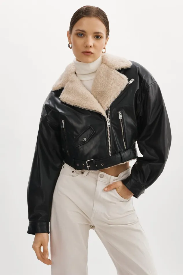Women DYLAN 80039s Sherpa Leather Biker Jacket Blackecru LAMARQUE Leather Jackets Women DYLAN 80039s Sherpa Leather Biker Jacket Blackecru LAMARQUE Leather Jackets