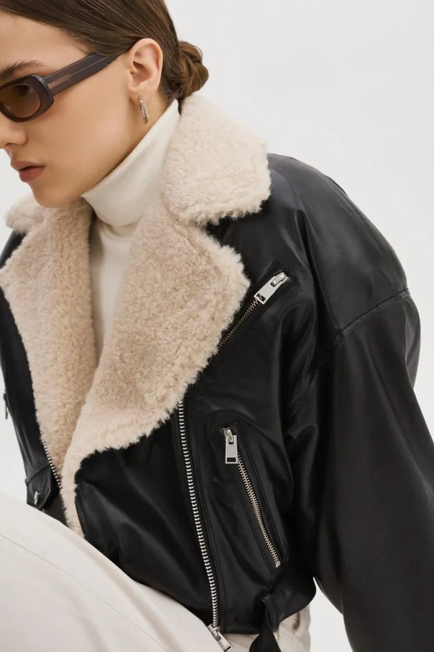 Women DYLAN 80039s Sherpa Leather Biker Jacket Blackecru LAMARQUE Leather Jackets Women DYLAN 80039s Sherpa Leather Biker Jacket Blackecru LAMARQUE Leather Jackets