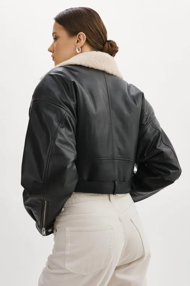 Women DYLAN 80039s Sherpa Leather Biker Jacket Blackecru LAMARQUE Leather Jackets Women DYLAN 80039s Sherpa Leather Biker Jacket Blackecru LAMARQUE Leather Jackets