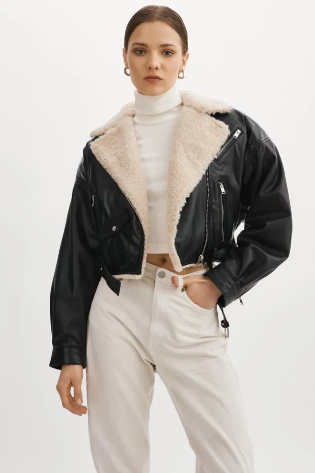Women DYLAN 80039s Sherpa Leather Biker Jacket Blackecru LAMARQUE Leather Jackets Women DYLAN 80039s Sherpa Leather Biker Jacket Blackecru LAMARQUE Leather Jackets