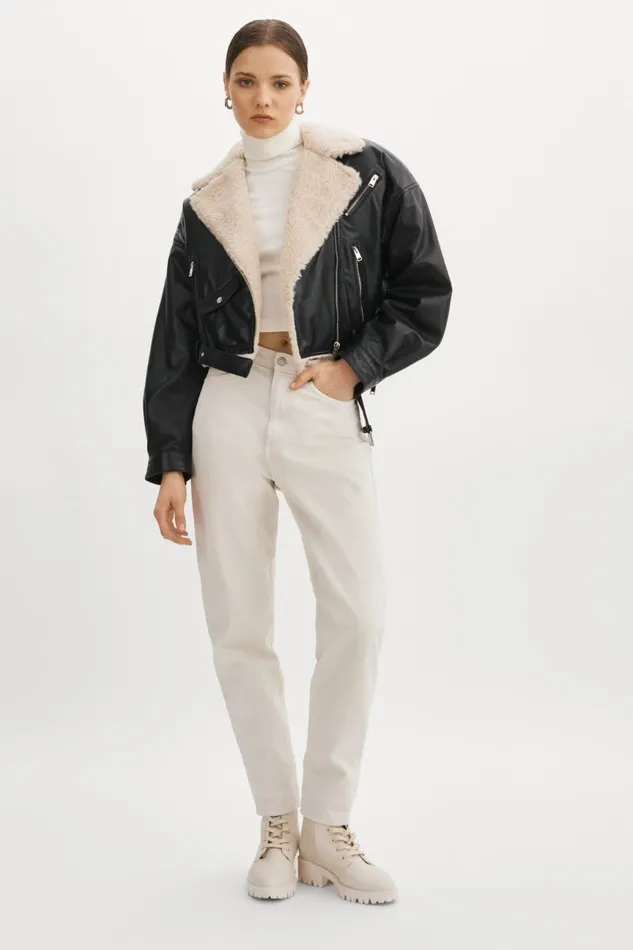 Women DYLAN 80039s Sherpa Leather Biker Jacket Blackecru LAMARQUE Leather Jackets Women DYLAN 80039s Sherpa Leather Biker Jacket Blackecru LAMARQUE Leather Jackets
