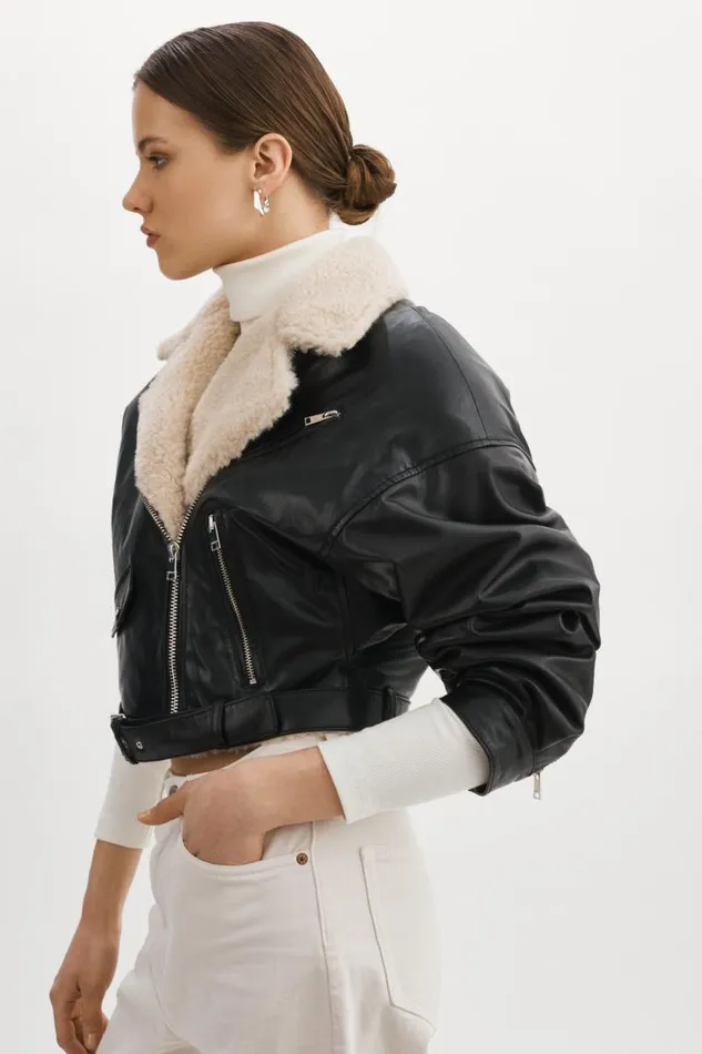 Women DYLAN 80039s Sherpa Leather Biker Jacket Blackecru LAMARQUE Leather Jackets Women DYLAN 80039s Sherpa Leather Biker Jacket Blackecru LAMARQUE Leather Jackets