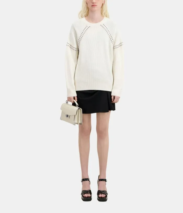 Women Ecru Ribbed Wool And Cashmere Sweater With Studs THE KOOPLES Sweaters