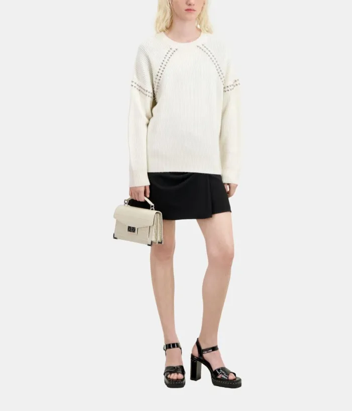 Women Ecru Ribbed Wool And Cashmere Sweater With Studs THE KOOPLES Sweaters