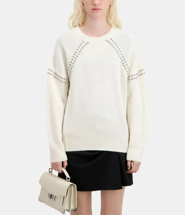Women Ecru Ribbed Wool And Cashmere Sweater With Studs THE KOOPLES Sweaters