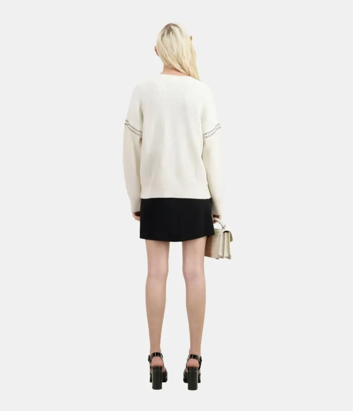 Women Ecru Ribbed Wool And Cashmere Sweater With Studs THE KOOPLES Sweaters