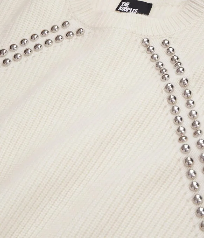 Women Ecru Ribbed Wool And Cashmere Sweater With Studs THE KOOPLES Sweaters