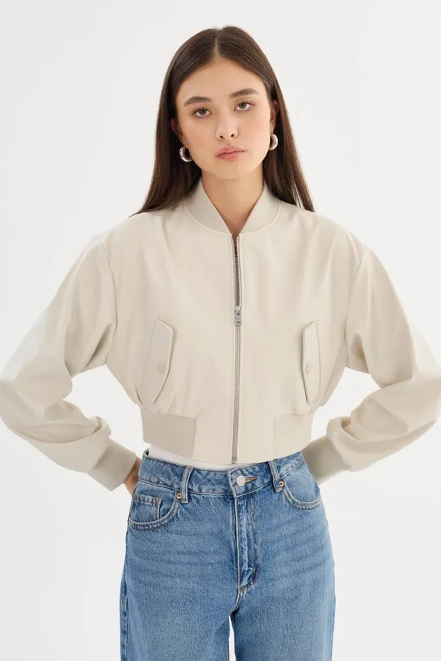 Women EVELIN Faux Leather Cropped Bomber Bone LAMARQUE Bombers Women EVELIN Faux Leather Cropped Bomber Bone LAMARQUE Bombers