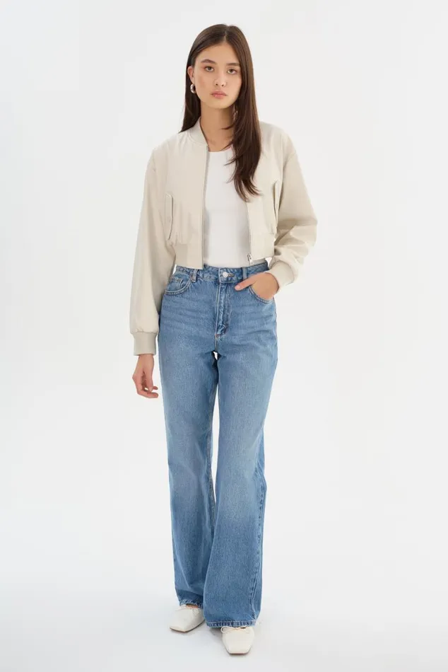 Women EVELIN Faux Leather Cropped Bomber Bone LAMARQUE Bombers Women EVELIN Faux Leather Cropped Bomber Bone LAMARQUE Bombers