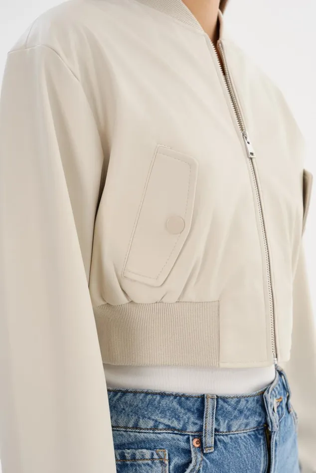 Women EVELIN Faux Leather Cropped Bomber Bone LAMARQUE Bombers Women EVELIN Faux Leather Cropped Bomber Bone LAMARQUE Bombers