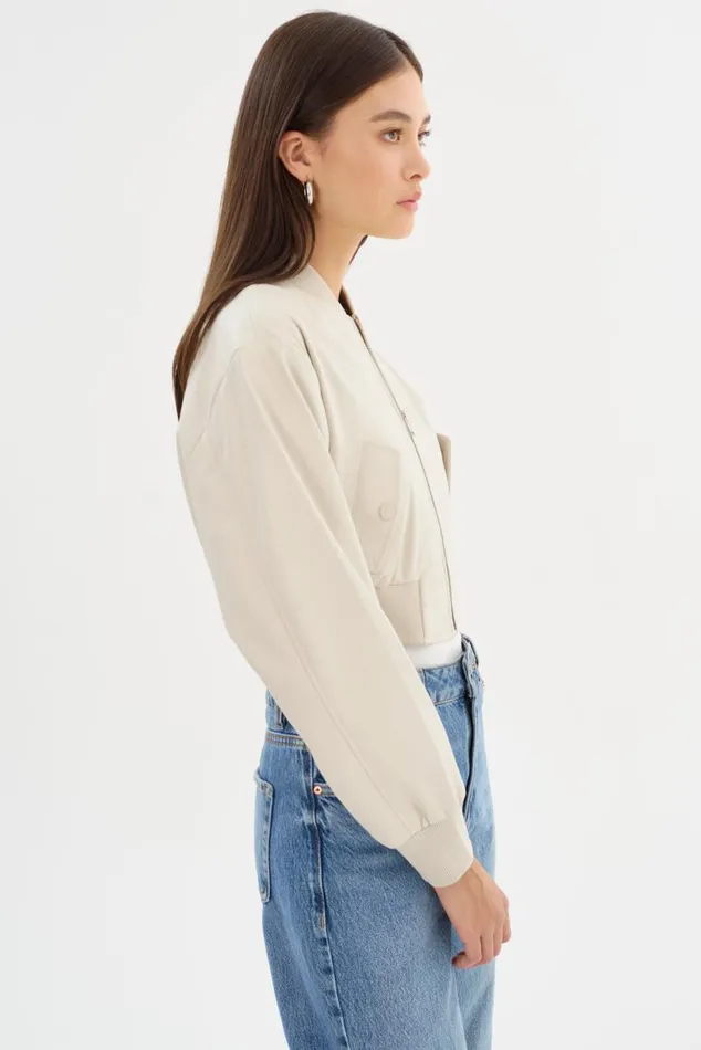 Women EVELIN Faux Leather Cropped Bomber Bone LAMARQUE Bombers Women EVELIN Faux Leather Cropped Bomber Bone LAMARQUE Bombers