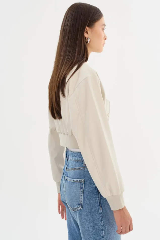 Women EVELIN Faux Leather Cropped Bomber Bone LAMARQUE Bombers Women EVELIN Faux Leather Cropped Bomber Bone LAMARQUE Bombers