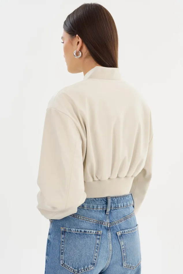 Women EVELIN Faux Leather Cropped Bomber Bone LAMARQUE Bombers Women EVELIN Faux Leather Cropped Bomber Bone LAMARQUE Bombers