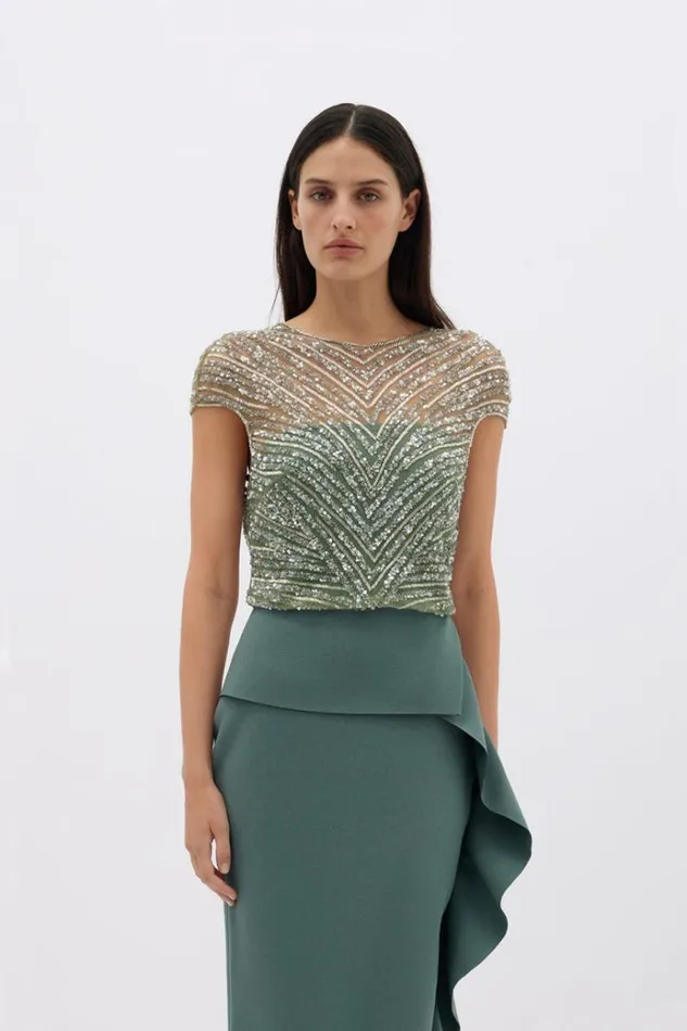 Women Evening Dresses Rachel Gilbert Gingette Gown In Fern