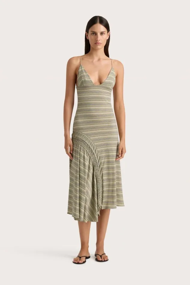 Women Faithfull The Brand Dresses Hyeres Midi Dress Lemon Navy Stripe