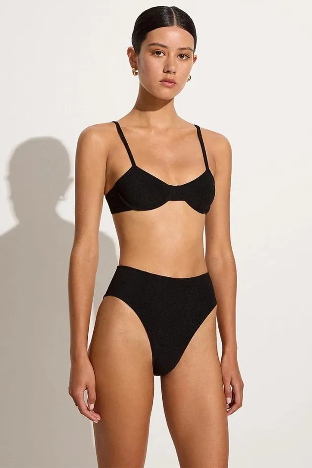 Women Faithfull The Brand Swim Maxime Bikini Top Black Towelling 8211 Final Sale