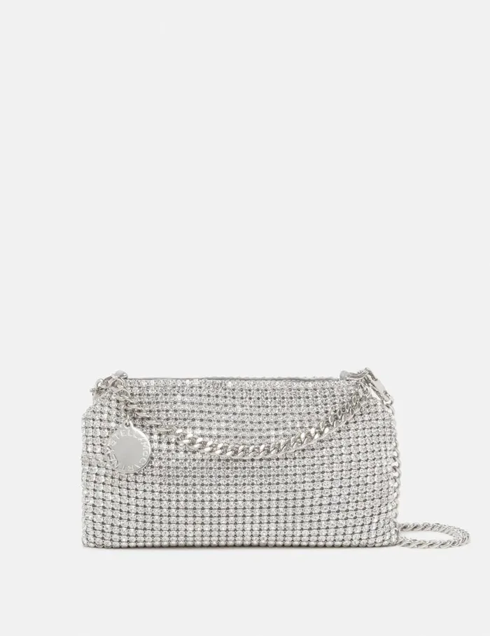 Women Falabella Crystal Mesh Shoulder Bag Metallic Silver Stella McCartney Mini Bags And Clutches
