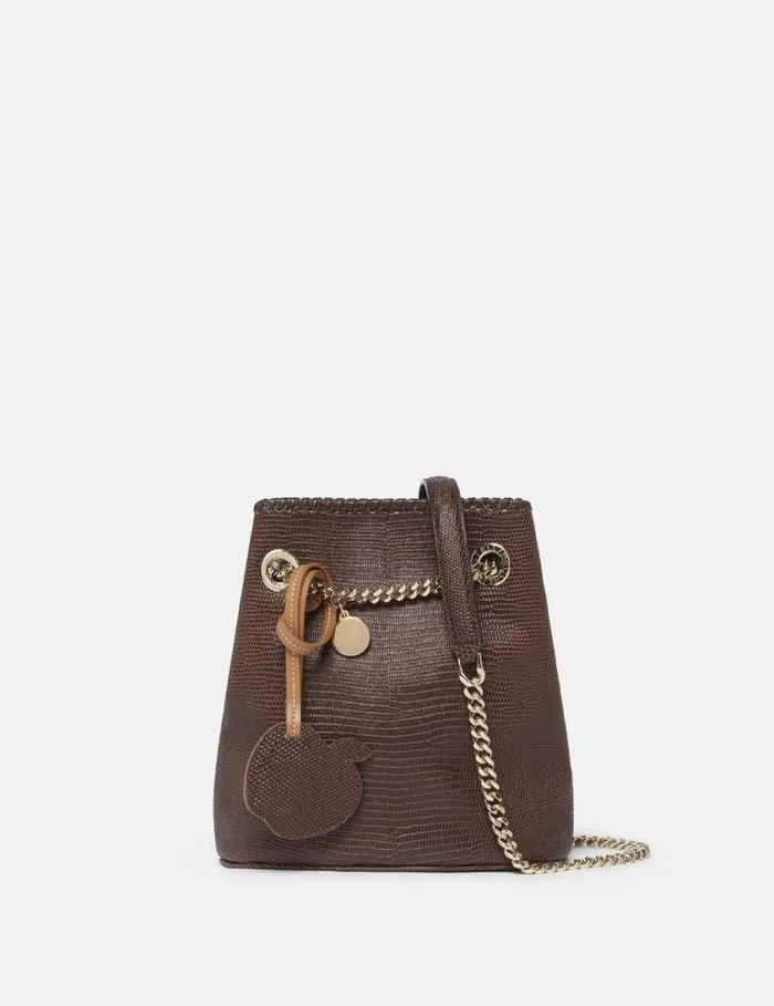 Women Falabella ScaleEmbossed Bucket Bag Chocolate Brown Stella McCartney Mini Bags And Clutches