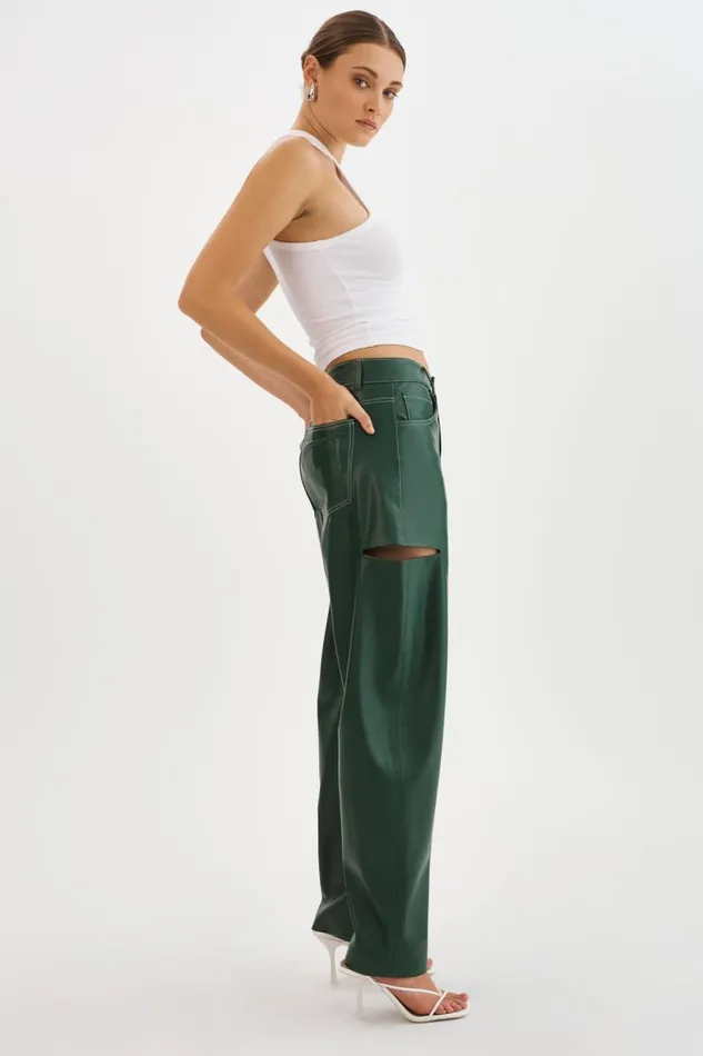 Women FALEEN Faux Leather Loose Pants Alpine Green LAMARQUE Pants and Shorts
