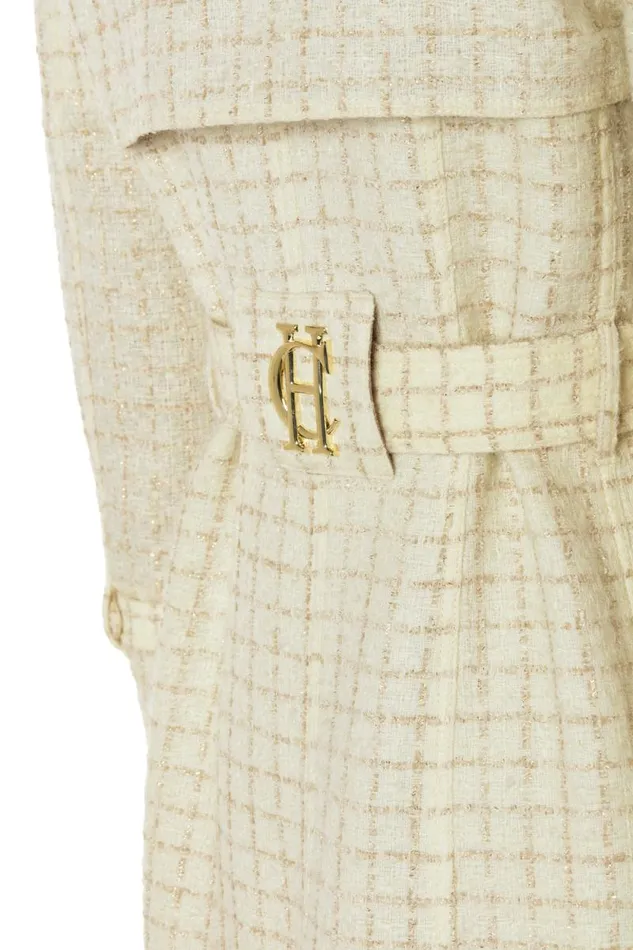 Women Full Length Marlborough Trench Coat Ivory Sparkle Tweed Holland Cooper Coats