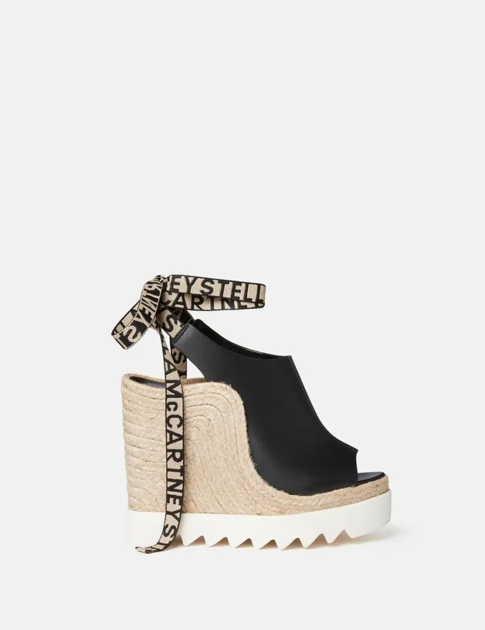 Women Gaia Alter Mat Peeptoe Wedge Espadrilles Black Stella McCartney Espadrilles