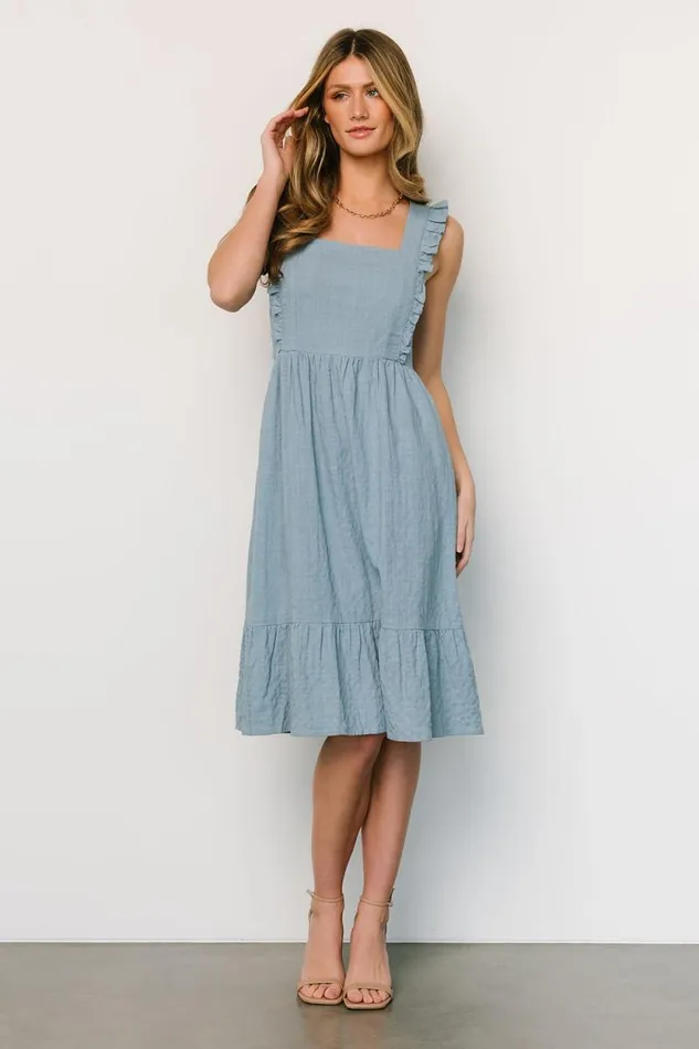 Women Gretta Ruffle Tie Back Midi Dress Dusty Blue Baltic Born Midi Dresses