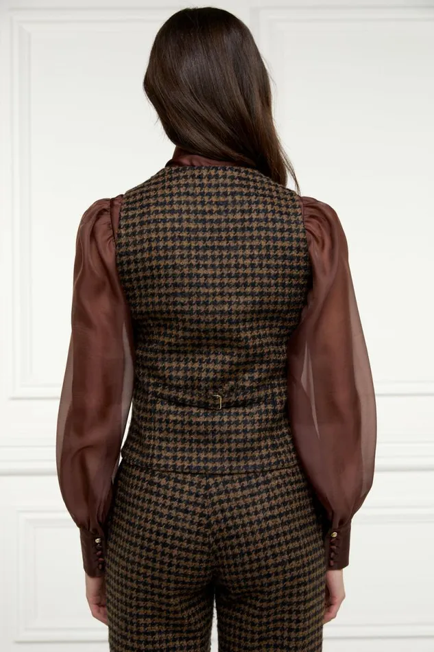 Women Hampton Waistcoat Chocolate Houndstooth Holland Cooper Tailoring