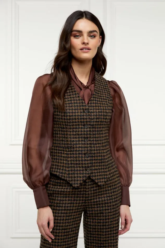 Women Hampton Waistcoat Chocolate Houndstooth Holland Cooper Tailoring