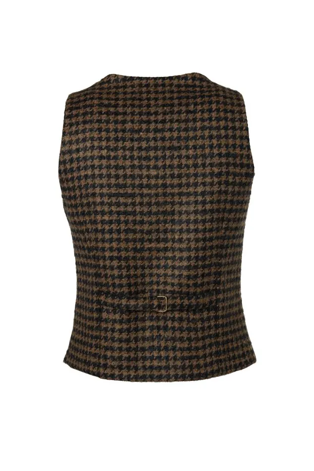 Women Hampton Waistcoat Chocolate Houndstooth Holland Cooper Tailoring