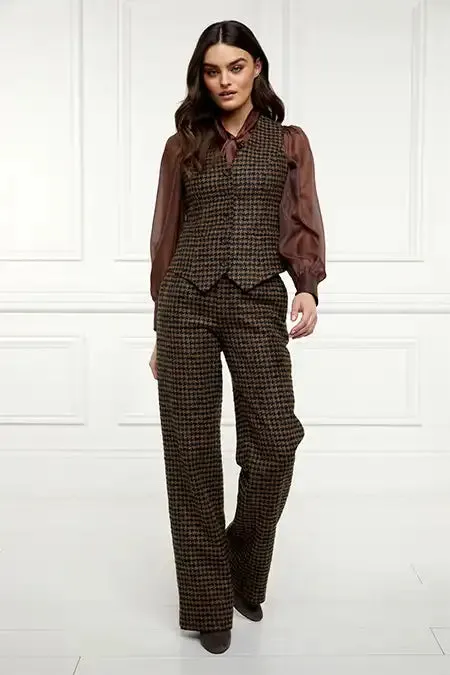 Women Hampton Waistcoat Chocolate Houndstooth Holland Cooper Tailoring