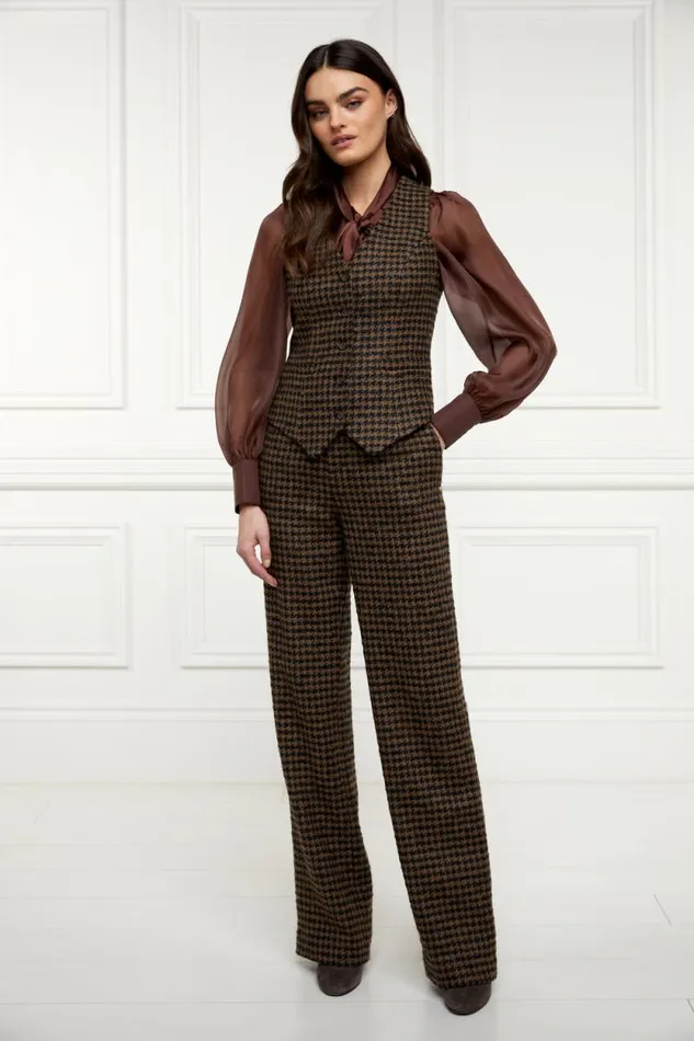 Women Hampton Waistcoat Chocolate Houndstooth Holland Cooper Tailoring