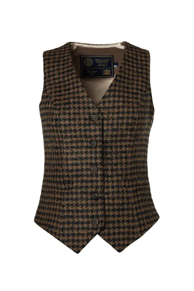 Women Hampton Waistcoat Chocolate Houndstooth Holland Cooper Tailoring