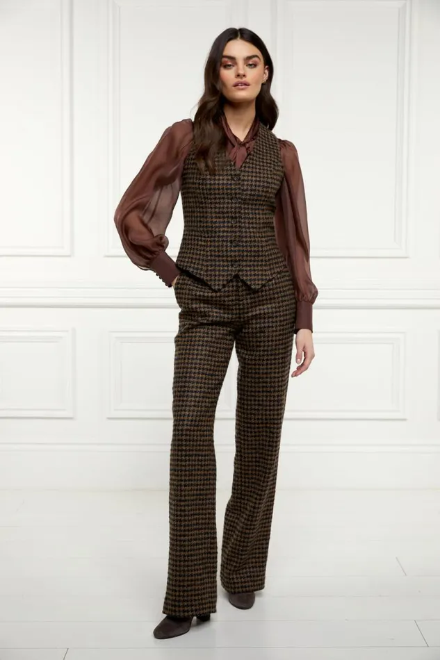 Women Hampton Waistcoat Chocolate Houndstooth Holland Cooper Tailoring
