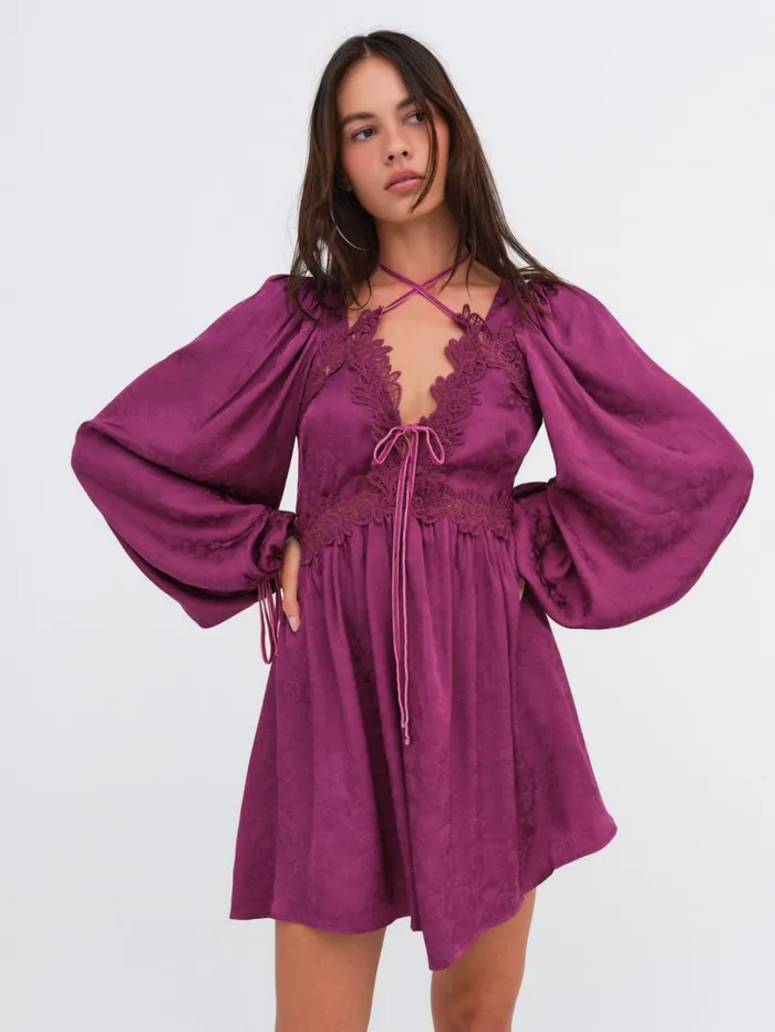 Women Henley Mini Dress Purple For Love and Lemons Dresses
