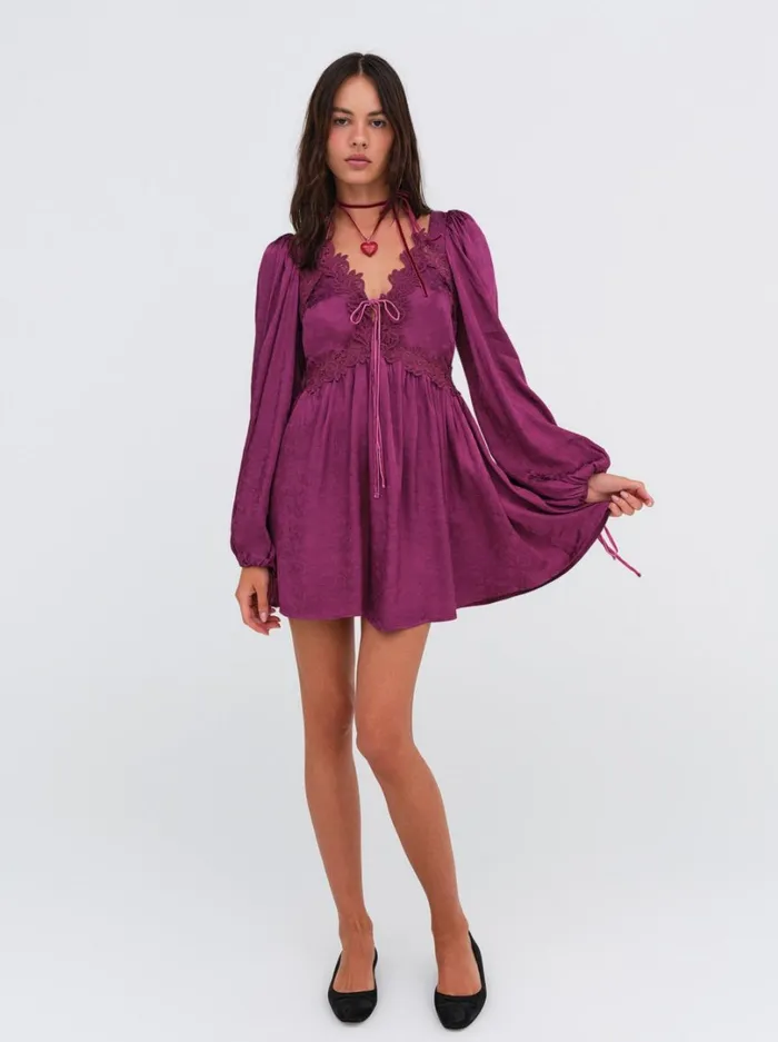 Women Henley Mini Dress Purple For Love and Lemons Dresses