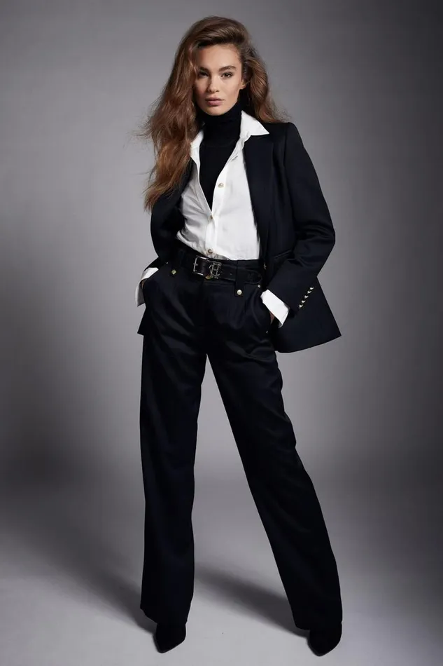 Women High Waisted Straight Trouser Black Barathea Holland Cooper Tailoring