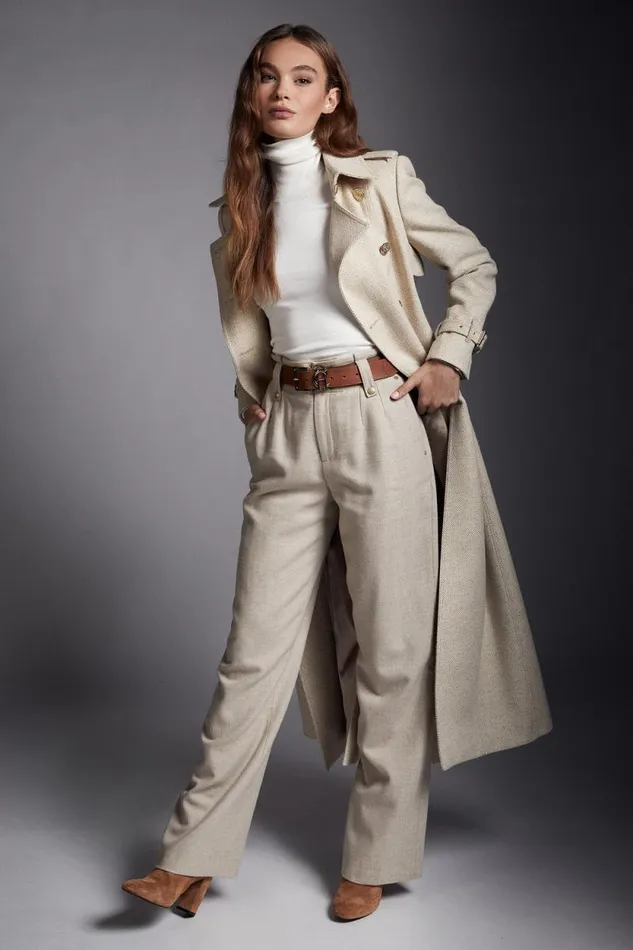 Women High Waisted Straight Trouser Oatmeal Holland Cooper Tailoring
