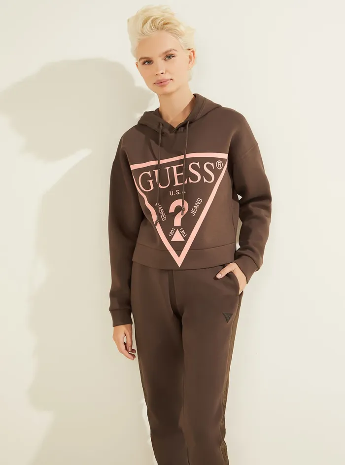 Women Hoodies GUESS Eco Brown Alisa Active Logo Hoodie Jumper