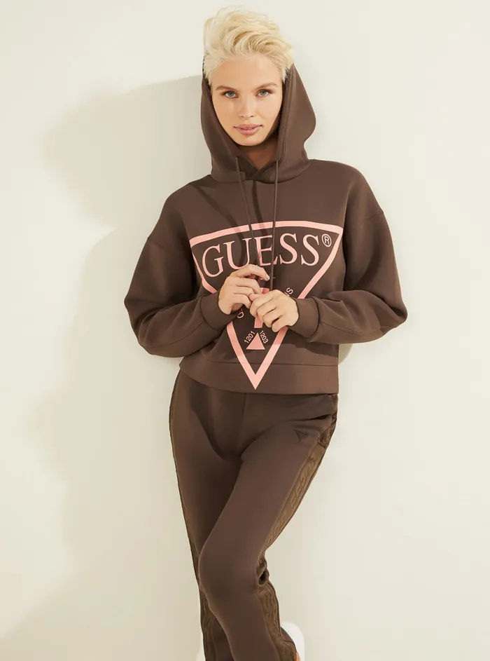 Women Hoodies GUESS Eco Brown Alisa Active Logo Hoodie Jumper