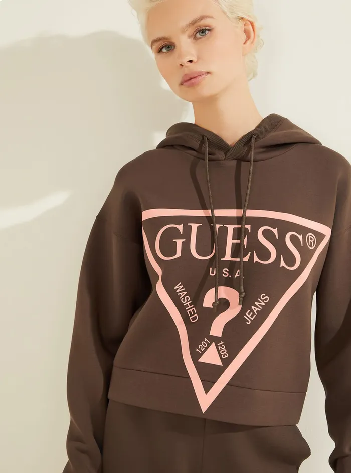 Women Hoodies GUESS Eco Brown Alisa Active Logo Hoodie Jumper