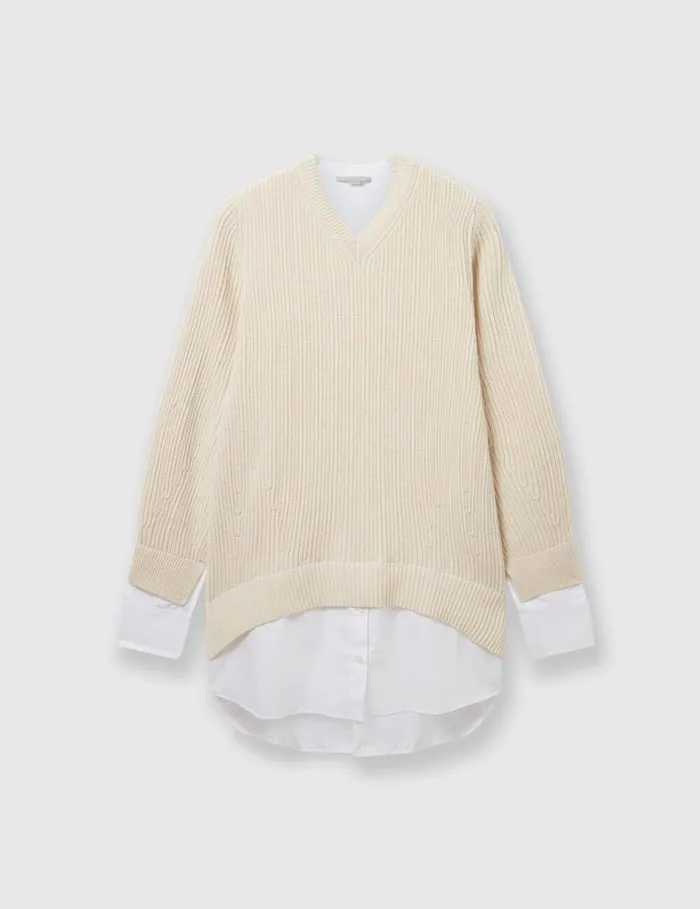 Women Hybrid Shirting VNeck Sweater Natural Stella McCartney Knitwear