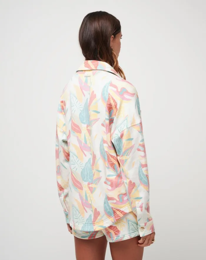 Women Jackets TravisMathew VACAY AND ROSE CLOUD FLEECE SHACKET Ivory Multi