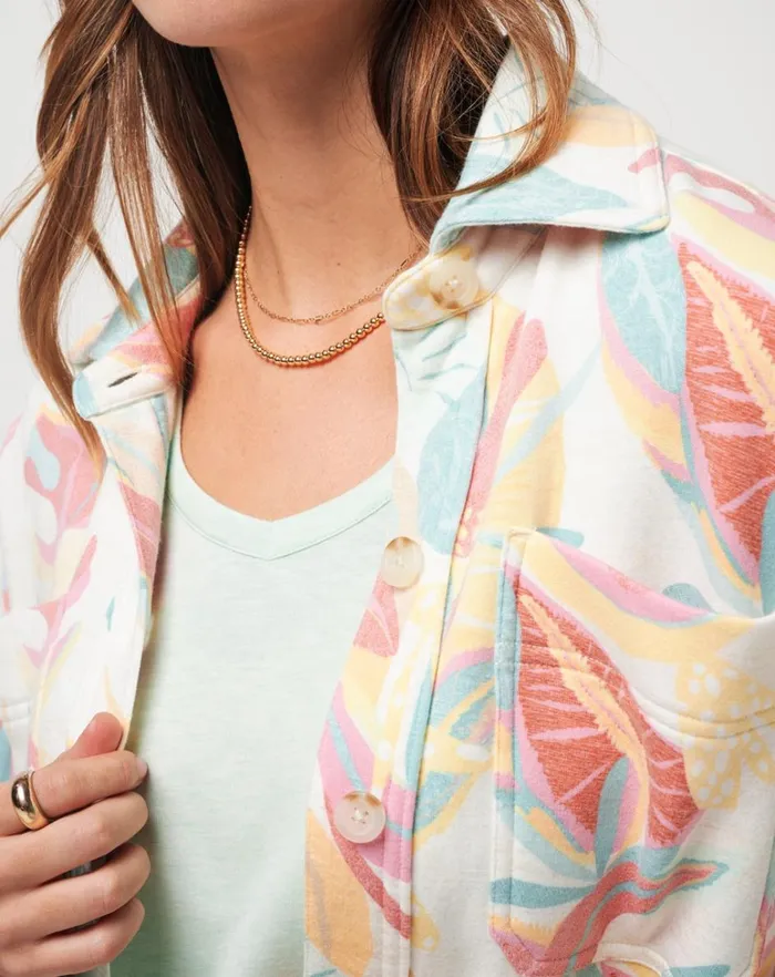 Women Jackets TravisMathew VACAY AND ROSE CLOUD FLEECE SHACKET Ivory Multi